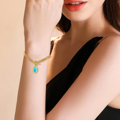 Miniatura 2 de Fannifen - Pulsera ovalada para mujeres, adolescentes y niñas, con cierre OT, joyería exquisita, regalo, Acero inoxidable, Sin gemas.