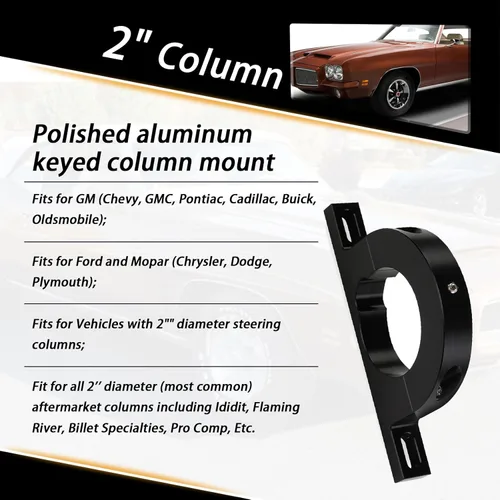 Miniatura 2 de XTPTFABS Billet Columna de Dirección Universal de 2" con Llave, Montaje Sin Caída para las Columnas de Posventa Más Comunes de 2" de Diámetro Apta