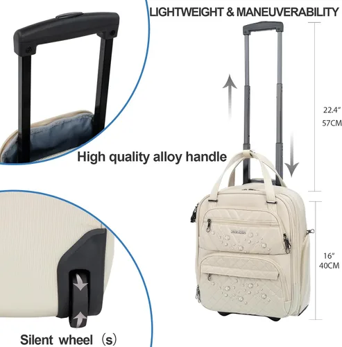 Miniatura 3 de KROSER Maleta de mano para debajo del asiento, multifuncional, 16 pulgadas, ligera, para mujer, Beige