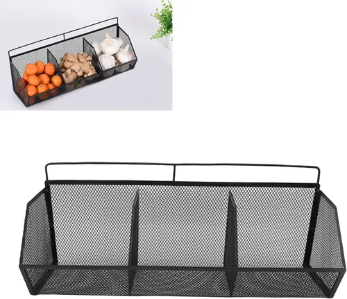 Miniatura 3 de Cesta de alambre de metal, 3 rejillas para colgar en la pared, organizador de almacenamiento de apertura inclinada para cocina, baño, lavandería