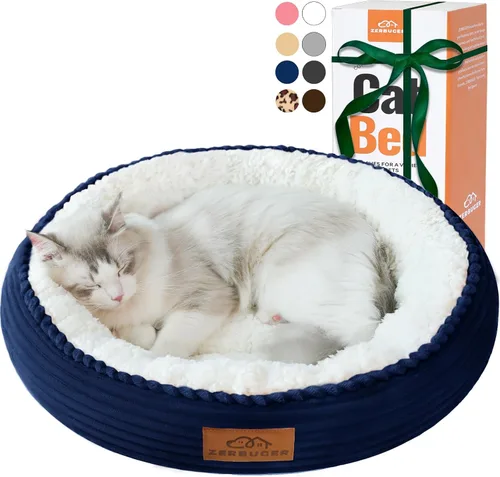 Zerbuger Camas lavables de 20 pulgadas para gatos de interior, cama redonda en forma de dona para mascotas, para gatos, perros pequeños, cachorros y