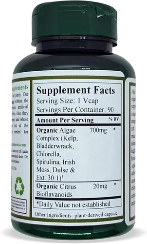 Miniatura 2 de Algas, Fucoidan, Algas Verde Azul, Algas Kelp, Vejiga, Clorella, Espirulina, Musgo Irlandés, Dulse, 90 VCaps, Alta Absorbibilidad, Sin OGM, Sin