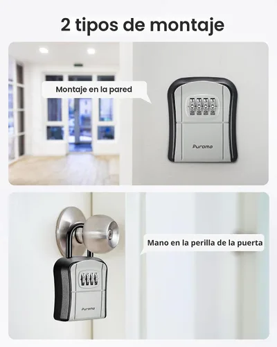 Miniatura 2 de Caja de seguridad con llave Puroma, caja de seguridad portátil con combinación, caja de almacenamiento de llaves para pared para llaves de casa, Gris