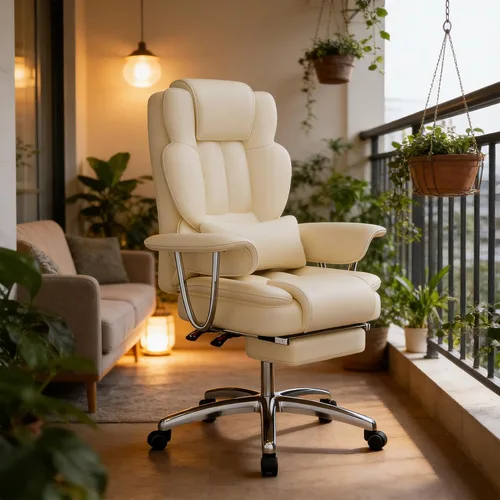 Miniatura 3 de Silla de oficina grande y alta con reposapiés, silla de oficina ergonómica reclinable, respaldo alto, silla de oficina ejecutiva para personas Beige