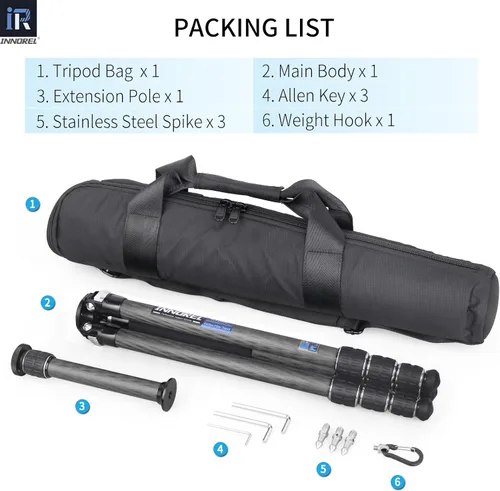 Miniatura 7 de Trípode de fibra de carbono Monopod INNOREL KT254C Trípode de viaje compacto portátil profesional para soporte de cámara DSLR, soporte de tubo