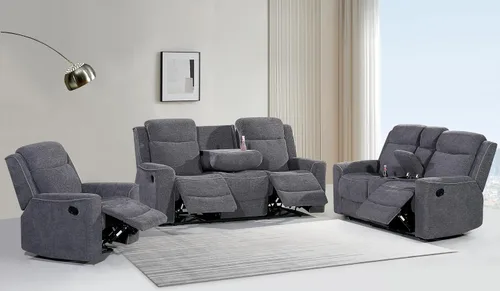 Miniatura 9 de Betsy Furniture Juego de sofá reclinable manual de microfibra suave, sofá con mesa desplegable, dos sillones reclinables, gris carbón 9111
