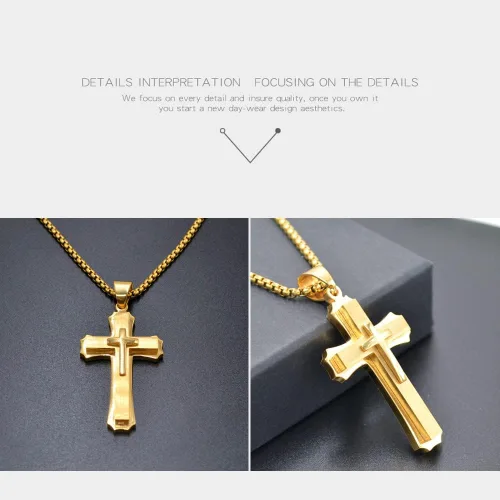 Miniatura 4 de OLEVS Collar con colgante de cruz para hombre, collar grande con colgante de cruz de acero inoxidable para hombres y mujeres