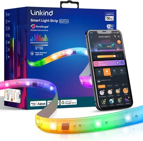 Miniatura 8 de Linkind AuraScape - Tira de luces LED inteligentes de 10 pies, tira de luz WiFi segmentada que cambia de color, compatible con Alexa y Google Home