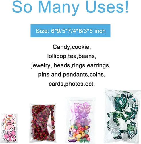 Miniatura 7 de Geyoga 240 bolsas de celofán de plástico transparente de 4 tamaños, resellables, autoadhesivas, para galletas de caramelo, envoltura decorativa