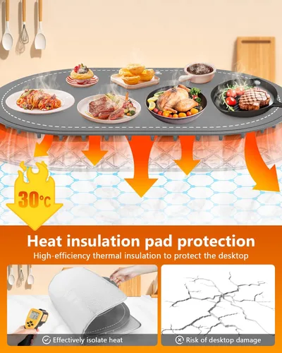 Miniatura 2 de Tapete de calentamiento para alimentos con almohadilla resistente al calor (24 x 15 pulgadas), tapete de calentamiento de alimentos para encimera