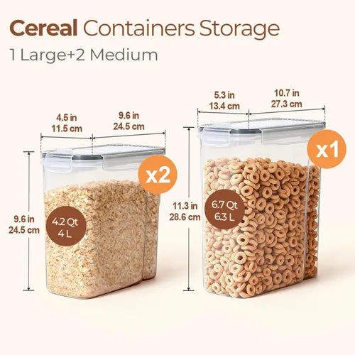 Miniatura 4 de ComSaf Juego de recipientes de cereales (6L/4 pulgadas x 2), recipientes herméticos para almacenamiento de alimentos para mascotas, dispensador