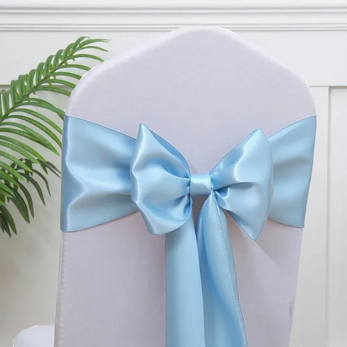 Bandas de satén para sillas de color azul bebé, paquete de 50 lazos para sillas de color azul claro para boda, revelación de género, baby shower,