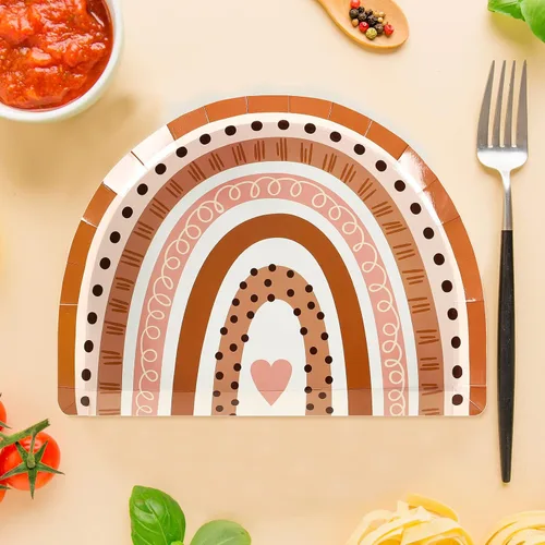 Miniatura 4 de AnyDesign Platos de papel boho arco iris, platos de postre desechables retro hippie para suministros de fiesta de cumpleaños, decoración de mesa