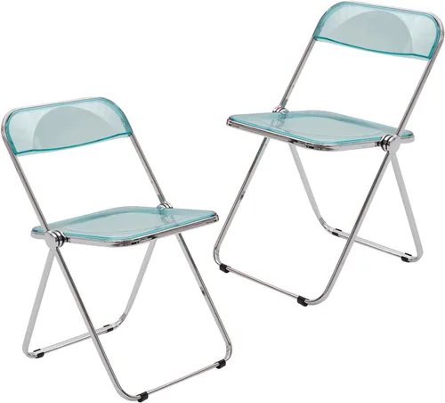 Miniatura 15 de 2 Pcs Stackable Folding Chair, Modern Transparent Acrylic Foldable Chair, Electroplating Frame, Party Chairs for Office Wedding Training(Black)