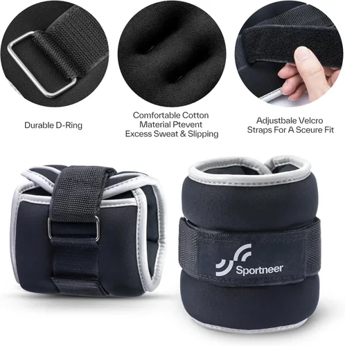 Miniatura 3 de Sportneer Pesas de tobillo para muñeca, par de pesas de 1/2/4/6/10 libras para hombres, mujeres, niños, entrenamiento de fuerza, juego de pesas