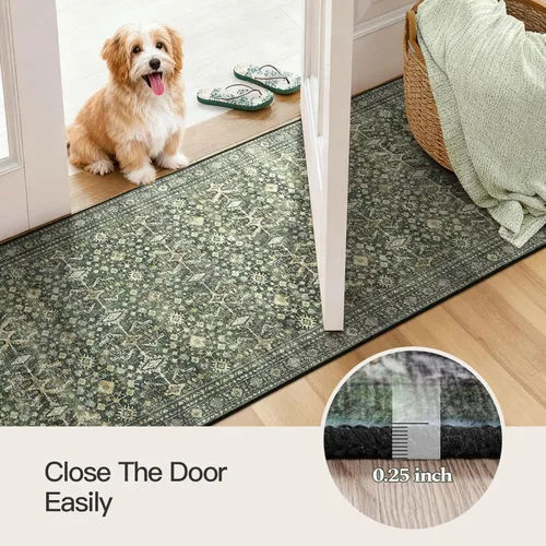 Miniatura 7 de Lofus Alfombra de pasillo de 2 x 10 pies para pasillos, alfombra verde lavable con parte trasera de goma antideslizante, alfombra suave de pelo bajo