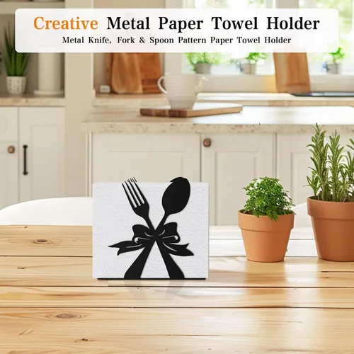 Miniatura 2 de Soporte de servilletas moderno de pie para mesa, dispensador de servilletas de metal negro, estilo con tema de tenedor y cuchara, adecuado