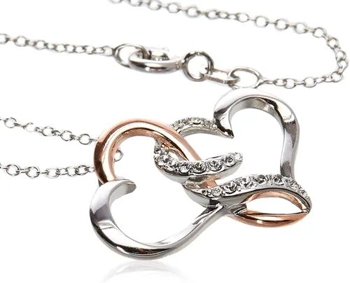 Miniatura 2 de Swarovski collar con dije de rodio y plata fina enchapara en oro rosado con diseño de dos corazones de cristal abiertos y enredados de 18 pulgadas
