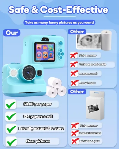 Miniatura 6 de Dylanto Cámara de niños con impresión instantánea, cámaras instantáneas de 1080P para niños que imprimen fotos, regalos de Navidad de cumpleaños