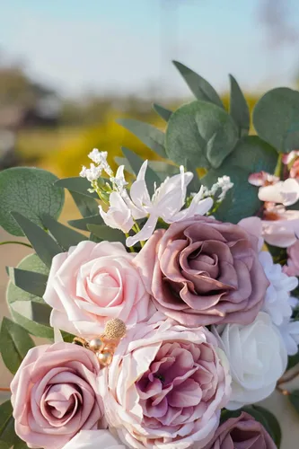 Miniatura 8 de ponatia Pequeños Ramos de Flores de Arco de Boda (Paquete de 2), Flores Artificiales Rosa Polvo para Señales de Bienvenida de Boda, Decoraciones