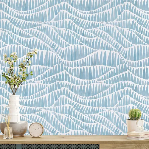 WENMER Papel tapiz azul moderno a rayas de 17.3 x 118 pulgadas, papel de contacto geométrico moderno, bohemio, extraíble, azul y blanco, despegar y