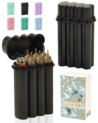 Miniatura 10 de Estuche contenedor de 6 agujeros para conos pre-enrollados de tamaño rey con porta encendedor, estuche para 6 u 8 cigarrillos de tamaño regular