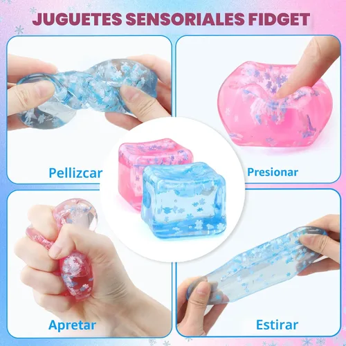 Miniatura 3 de Chridark Cubo de Hielo Juguete Fidget para Todas las Edades: Pack de 2 Juguetes Sensoriales Squishy Fidget, Bolas de Estrés Cuadradas, Premios