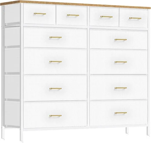 Miniatura 9 de VASICAR Cómoda para dormitorio con 12 cajones, cómoda alta de tela, cómoda compacta para armario, guardería, mesita de noche, sala de estar, Negro