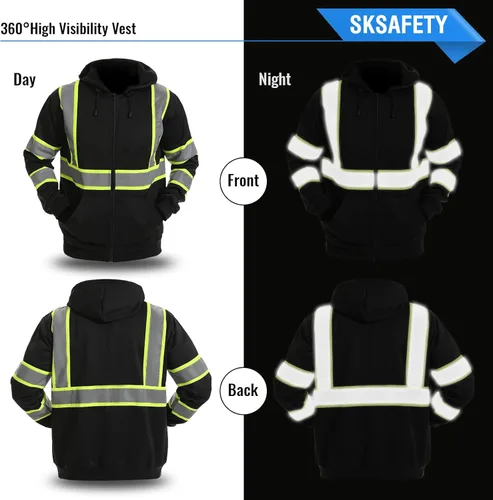 Miniatura 3 de SKSAFETY Hi Vis - Sudaderas con capucha de seguridad para el trabajo para hombre, chaqueta con capucha reflectante de alta visibilidad de clase 3