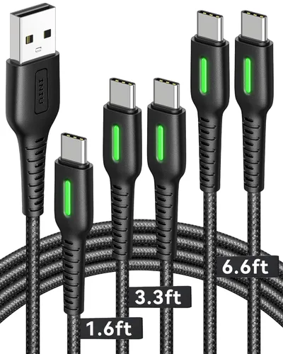 INIU Cable USB C, paquete de 5 [1.6/3.3/6.6 pies] 3.1A cable de carga rápida tipo C, cable de carga USB A a USB-C trenzado de nailon para iPhone 16