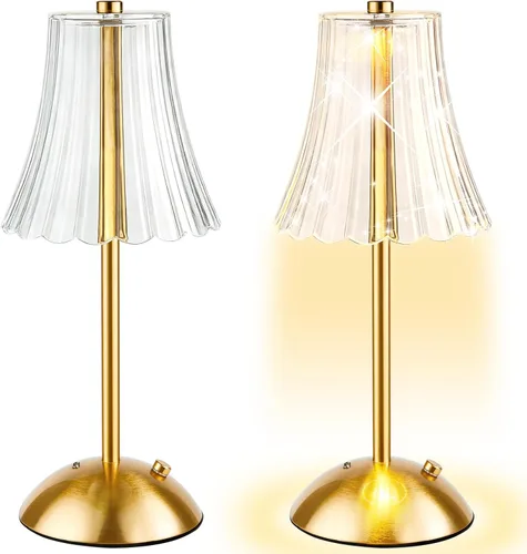 2 piezas lámpara de mesa inalámbrica dorada, lámpara de mesa con batería, lámpara de mesa táctil recargable, lámpara de mesa LED regulable de 3