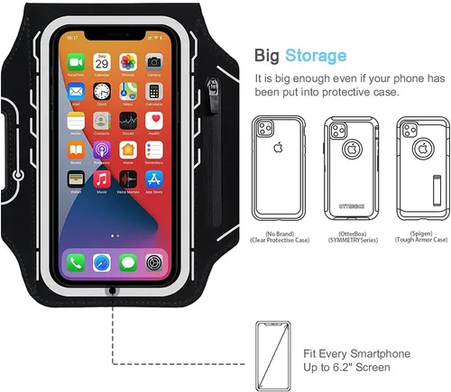 Miniatura 3 de Brazalete para iPhone 17 16 15 14 13 12 Pro con soporte para Airpods, entrenamiento de gimnasio y correr (negro)