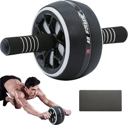 Rodillo de rueda AB, rueda abdominal de ejercicio para gimnasio y hogar, equipo de entrenamiento de fuerza con rodillera, 12 pulgadas de ancho Negro