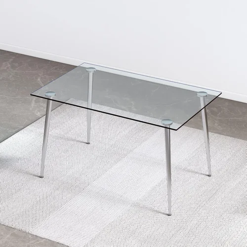 Miniatura 9 de Mesa de comedor rectangular moderna y minimalista de cristal para 4 y 6 personas con mesa de vidrio templado de 0.31 pulgadas y patas de metal