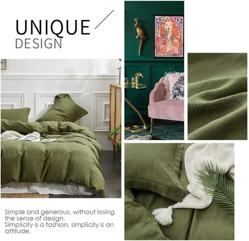 Miniatura 5 de Simple&Opulence Juego de funda nórdica 100% lino 3 unidades estilo básico natural francés lavado lino color sólido suave transpirable casa de campo