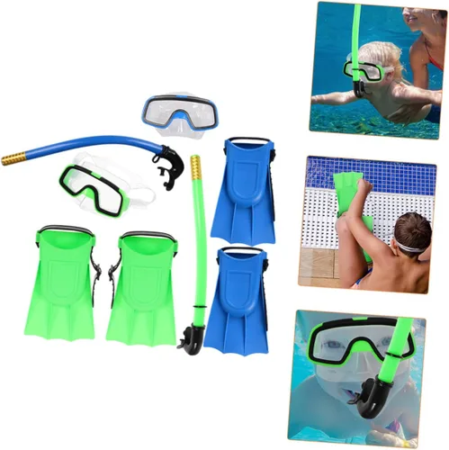Miniatura 6 de UPKOCH Juego de equipo de esnórquel para niños, 2 piezas, popotes, aletas cortas para natación, diseño semiseco antivaho para niños y niñas