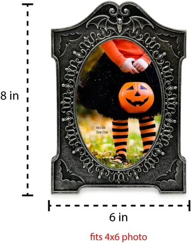Miniatura 4 de Isaac Jacobs Marco de fotos de Halloween con forma de lápida de 4 x 6, para mesa de fotos y exhibición de pared, exhibición colgante y decoración