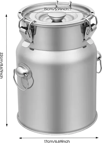 Miniatura 2 de Lata de leche de acero inoxidable de 5 litros y 1.32 galones, cubo de leche para vino, cubo de leche, jarra de leche con tapa sellada, resistente