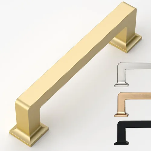 Miniatura 8 de 9BUILD Paquete de 6 pomos de latón cepillado de 1.2 pulgadas para gabinetes, pomos dorados para cajones, perillas cuadradas para gabinetes