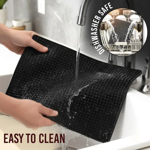 Miniatura 3 de Juego de 2 alfombrillas de goma para barra, de 18 x 12 pulgadas, color negro, duraderas, antideslizantes, no tóxicas para barras, restaurantes