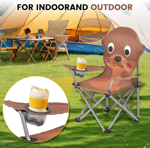 Miniatura 5 de XMT Silla plegable para niños con portavasos - Silla portátil ligera para exteriores e interiores para niños de 3 a 9 años, base antideslizante
