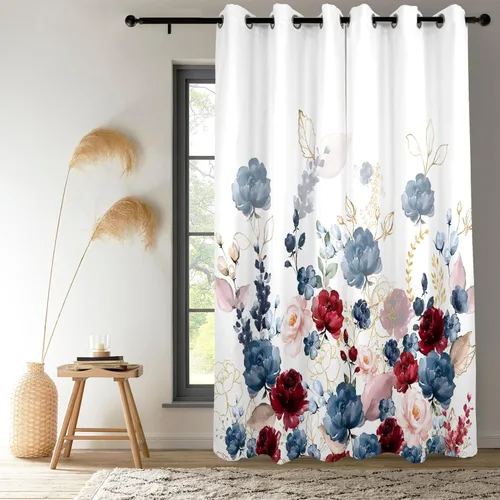 Miniatura 39 de Renaiss - Cortinas opacas florales boho, cortinas de ventana con aislamiento térmico y estampado de flores y plantas bohemias para dormitorio