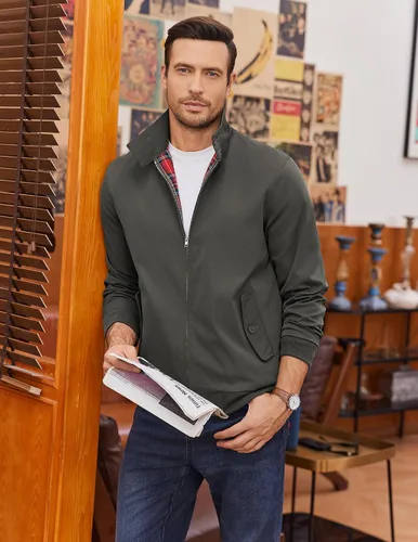 Miniatura 2 de COOFANDY - Chaquetas ligeras para hombre, chaqueta casual de estilo cortavientos con cremallera, cuello parado, chaqueta de golf elegante