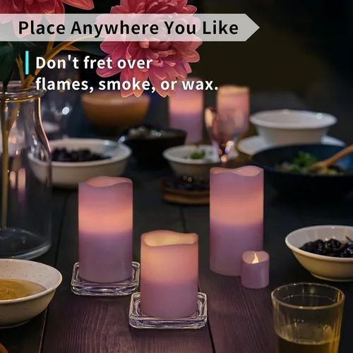 Miniatura 2 de FURORA LIGHTING Velas sin llama de cera real púrpura con control remoto y temporizador, 4 pilares y 4 votivas, paquete de 8, velas LED parpadeantes
