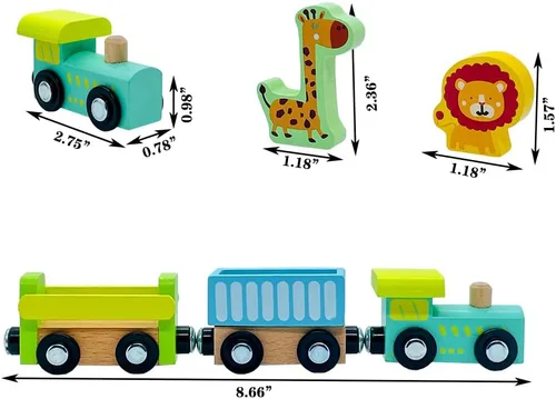 Miniatura 2 de Juego de trenes de madera con grúa, juguetes de tren magnético para pistas de tren de madera, conjuntos de trenes para niños de 3 años en adelante