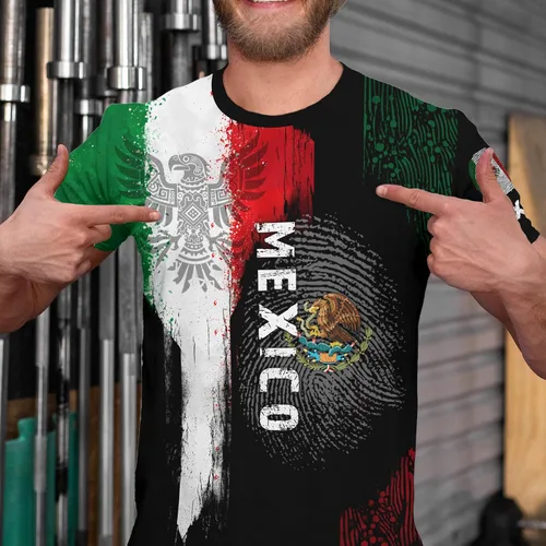 Miniatura 3 de Camiseta de manga corta con cuello redondo y bandera mexicana, camiseta 3D unisex