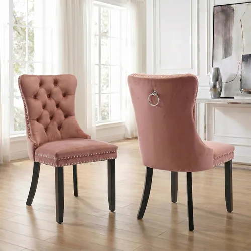 Miniatura 90 de Velvet Dining Chairs Set of 2, Tufted High Chairs with Nailhead Trim, Pull Ring, Black Solid Wood Legs, Elegant Upholstered Accent Chairs for Dining