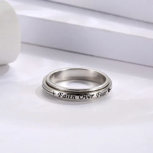 Miniatura 17 de 925 Sterling Silver Spinner Fidget Ring for Women: Musical Note Viking Rune Heartbeat Anxiety Stress Relieving Rotatable Ring Faith Hope Love