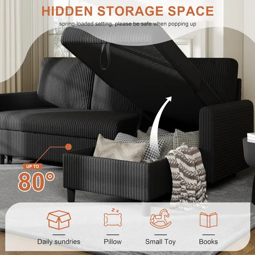 Miniatura 6 de Vongrasig Sofá cama con almacenamiento para espacios pequeños, sofá convertible pequeño extraíble con diván de almacenamiento, sofá cama modular