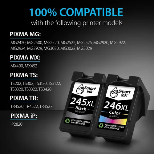 Miniatura 2 de Smart Ink Cartucho de tinta remanufacturado de repuesto para Canon 245 245XL 246 246XL para usar con impresoras Pixma MG2522 MX490 TR4520 MX492